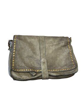 Vera Pelle VTG Italy made wms brown leather brass studed satchel bag SKU 10-043